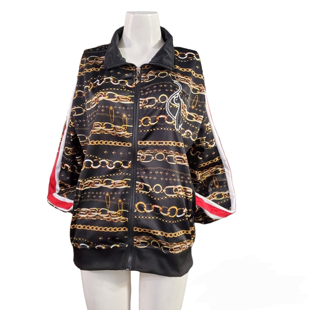 Baby Phat 2YK Rare Find Athletic Stripe Black Gold  Chains  Tracksuit Jacket